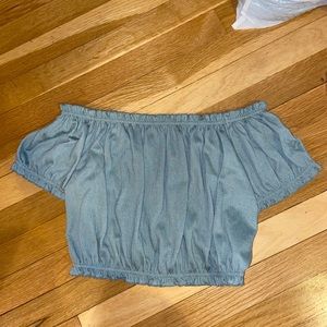 off the shoulder green cropped top